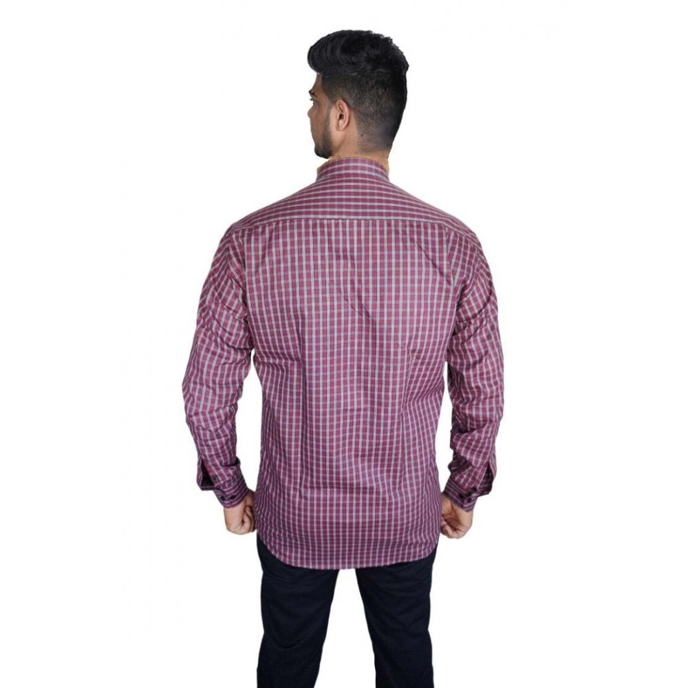 Generic Men's Cotton Lycra Full Sleeve Checked Casual Shirt (Red )