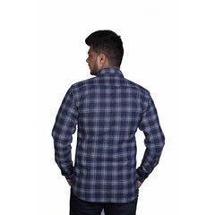 Generic Men's Cotton Lycra Full Sleeve Checked Casual Shirt (Navy Blue)