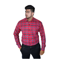 Generic Men's Cotton Lycra Full Sleeve Checked Casual Shirt (Red )