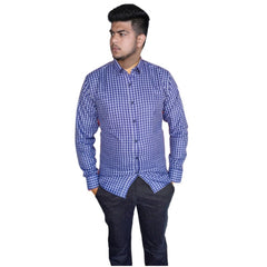 Generic Men's Cotton Lycra Full Sleeve Checked Casual Shirt (Purple)