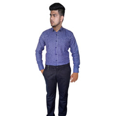 Generic Men's Cotton Lycra Full Sleeve Checked Casual Shirt (Purple)