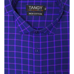 Generic Men's Cotton Lycra Full Sleeve Checked Casual Shirt (Blue Purple)