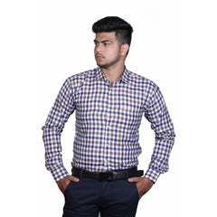 Generic Men's Cotton Lycra Full Sleeve Checked Casual Shirt (Brown Blue)