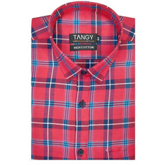 Generic Men's Cotton Lycra Full Sleeve Checked Casual Shirt (Red )