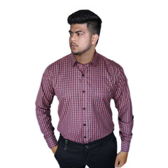 Generic Men's Cotton Lycra Full Sleeve Checked Casual Shirt (Red )