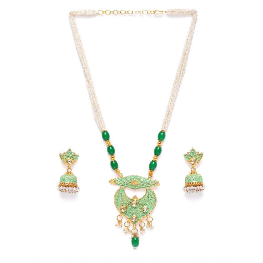 Generic Women's Rose Gold Plated Alloy Necklace &amp; Earings Set (Green)