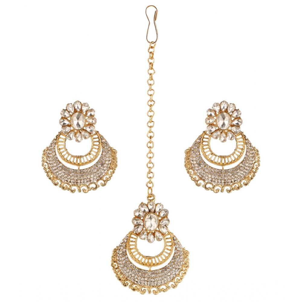 Generic Women's Rose Gold Plated Alloy Kundan Earrings &amp; Mangtikka (White)