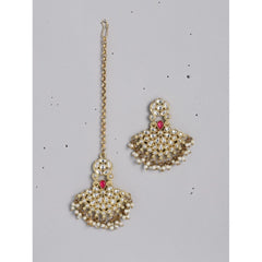 Generic Women's Rose Gold Plated Alloy Kundan Earrings &amp; Mangtikka (White)