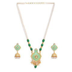 Generic Women's Rose Gold Plated Alloy Necklace &amp; Earings Set (Green)