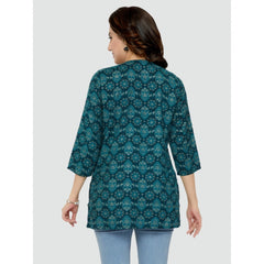 Generic Women's Casual 3/4 Sleeves Printed Rayon Short Top (Green)