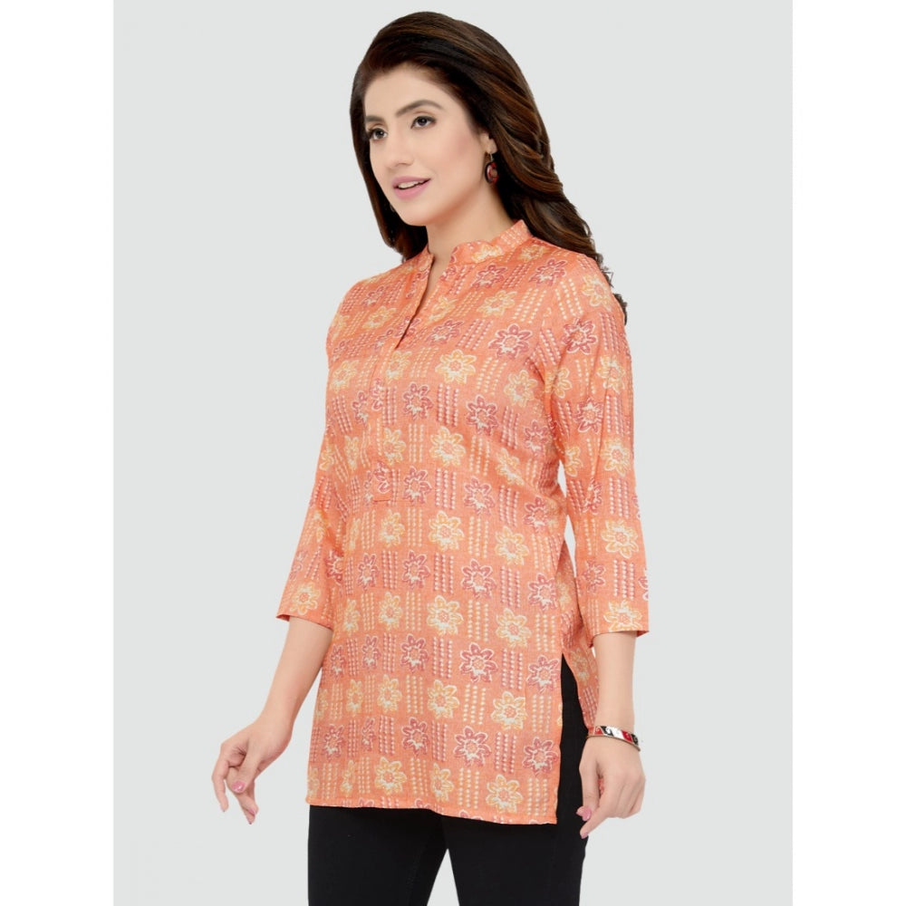 Generic Damen Lässiges, bedrucktes kurzes Viskose-Top mit 3/4-Ärmeln (Orange)