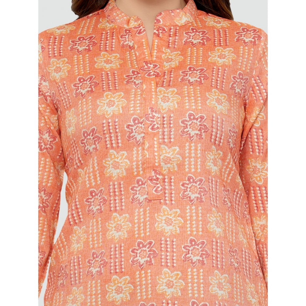 Generic Women's Casual 3/4 Sleeves Printed Rayon Short Top (Orange)