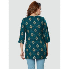 Generic Women's Casual 3/4 Sleeves Printed Rayon Short Top (Green)