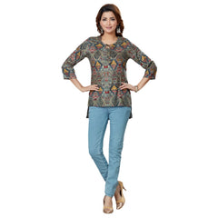 Generic Women's Casual 3/4 Sleeves Printed Rayon Short Top (Multicolor)