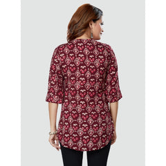 Generic Women's Casual 3/4 Sleeves Printed Rayon Short Top (Wine)