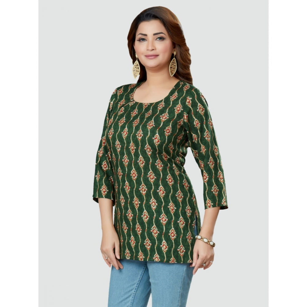 Generic Women's Casual 3/4 Sleeves Printed Rayon Short Top (Green)