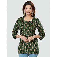 Generic Women's Casual 3/4 Sleeves Printed Rayon Short Top (Green)