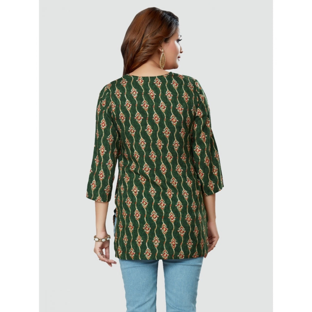 Generic Women's Casual 3/4 Sleeves Printed Rayon Short Top (Green)