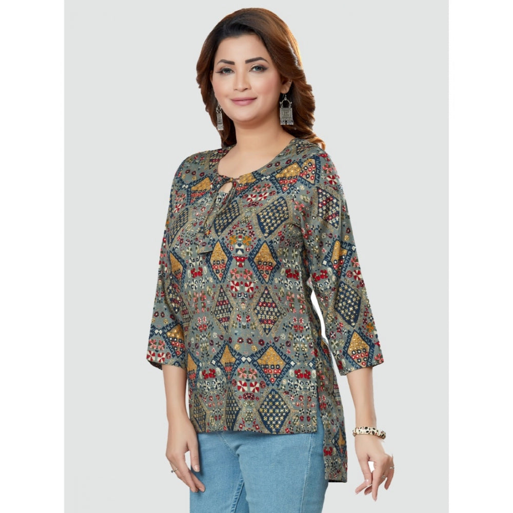 Generic Women's Casual 3/4 Sleeves Printed Rayon Short Top (Multicolor)