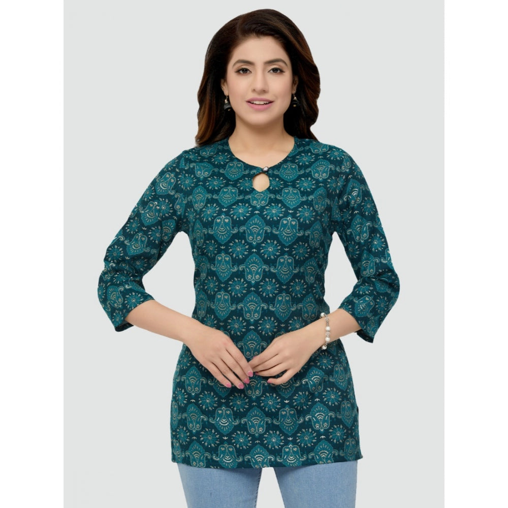 Generic Women's Casual 3/4 Sleeves Printed Rayon Short Top (Green)