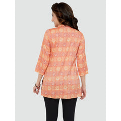 Generic Women's Casual 3/4 Sleeves Printed Rayon Short Top (Orange)