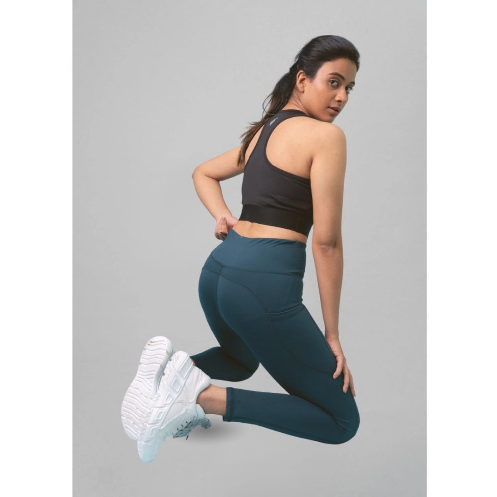 Generische Damen Polyester Soild Sport Leggings (Blau)