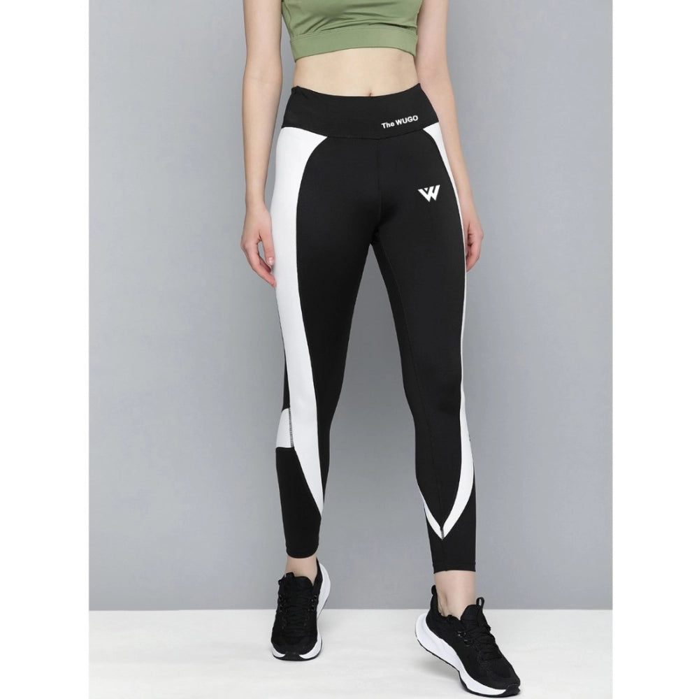 Generic Women's Polyster Soild Sport Leggings (Black &amp; White)