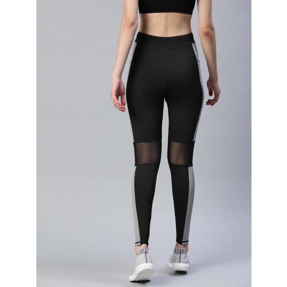 Generic Women's Polyster Soild Sport Leggings (Black &amp; Grey)