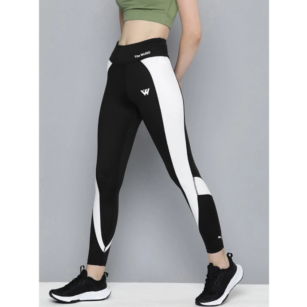 Generic Women's Polyster Soild Sport Leggings (Black &amp; White)