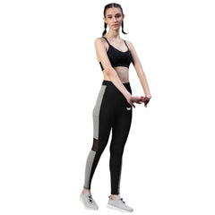 Generic Women's Polyster Soild Sport Leggings (Black &amp; Grey)