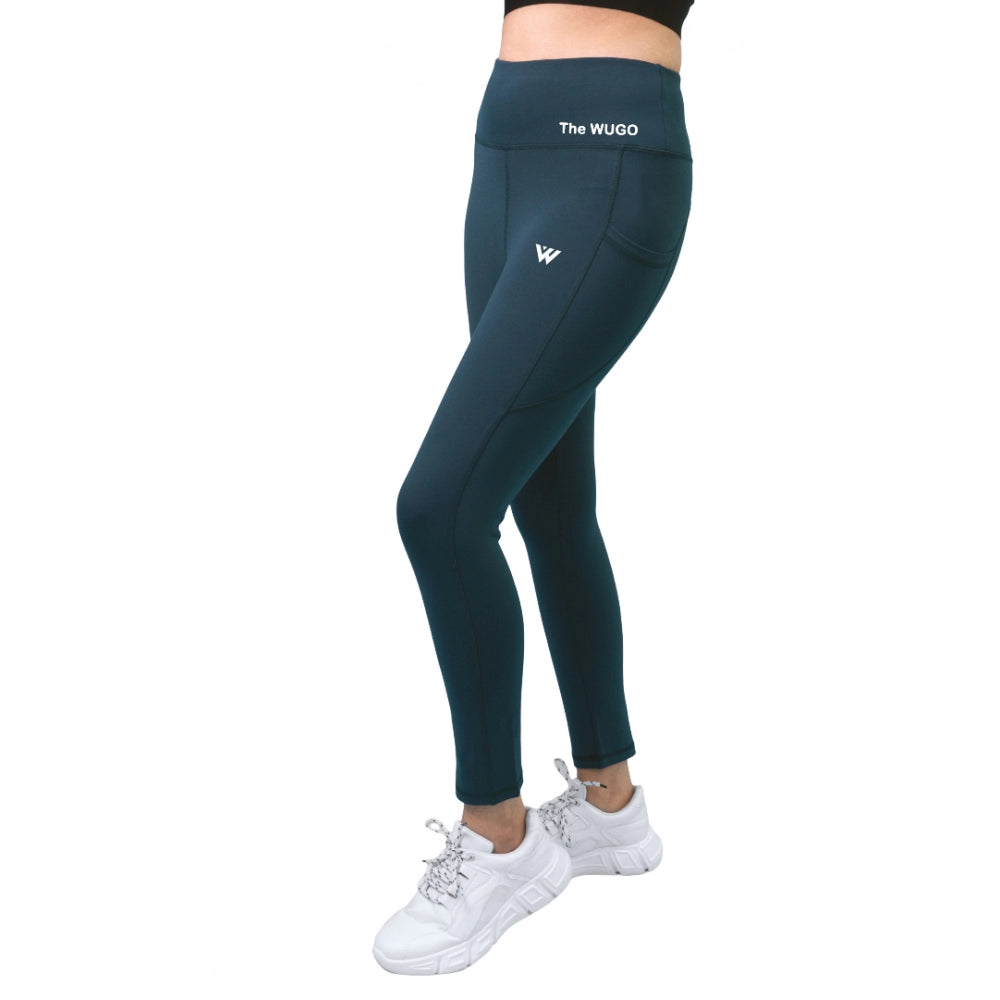 Generische Damen Polyester Soild Sport Leggings (Blau)