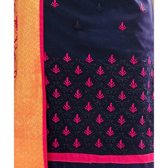 Glace Cotton Fabric Navy Blue Color Unstitched Salwar-Suit Material With Dupatta