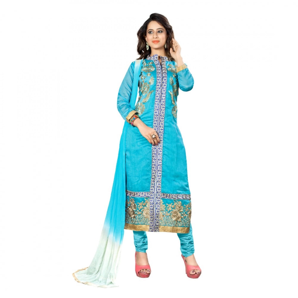 Chanderi-Stoff, himmelblau, ungesäumtes Salwar-Anzug-Material mit Dupatta