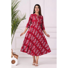 Generisches Anarkali-Kleid aus bedruckter Viskose mit 3/4-Ärmeln für Damen (Kastanienbraun)