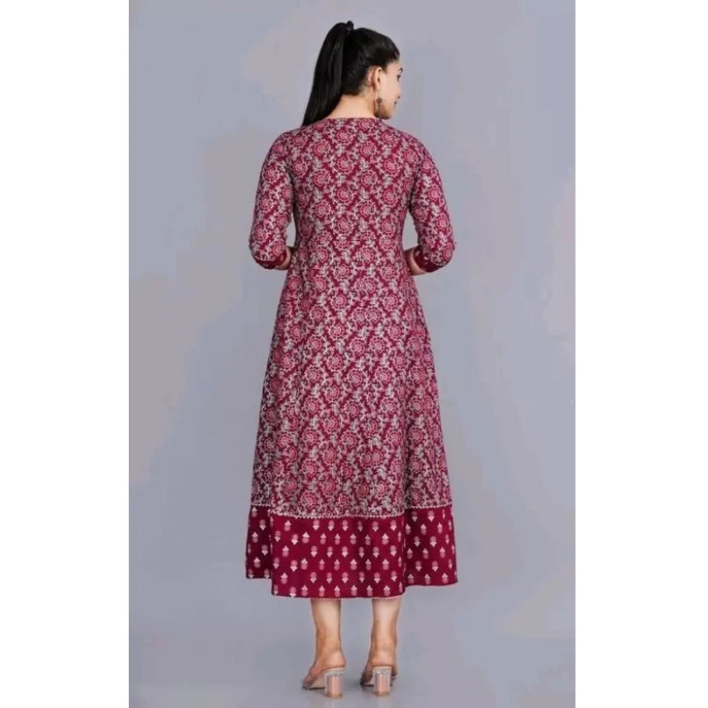 Generisches Anarkali-Kleid aus bedruckter Viskose mit 3/4-Ärmeln für Damen (braun)