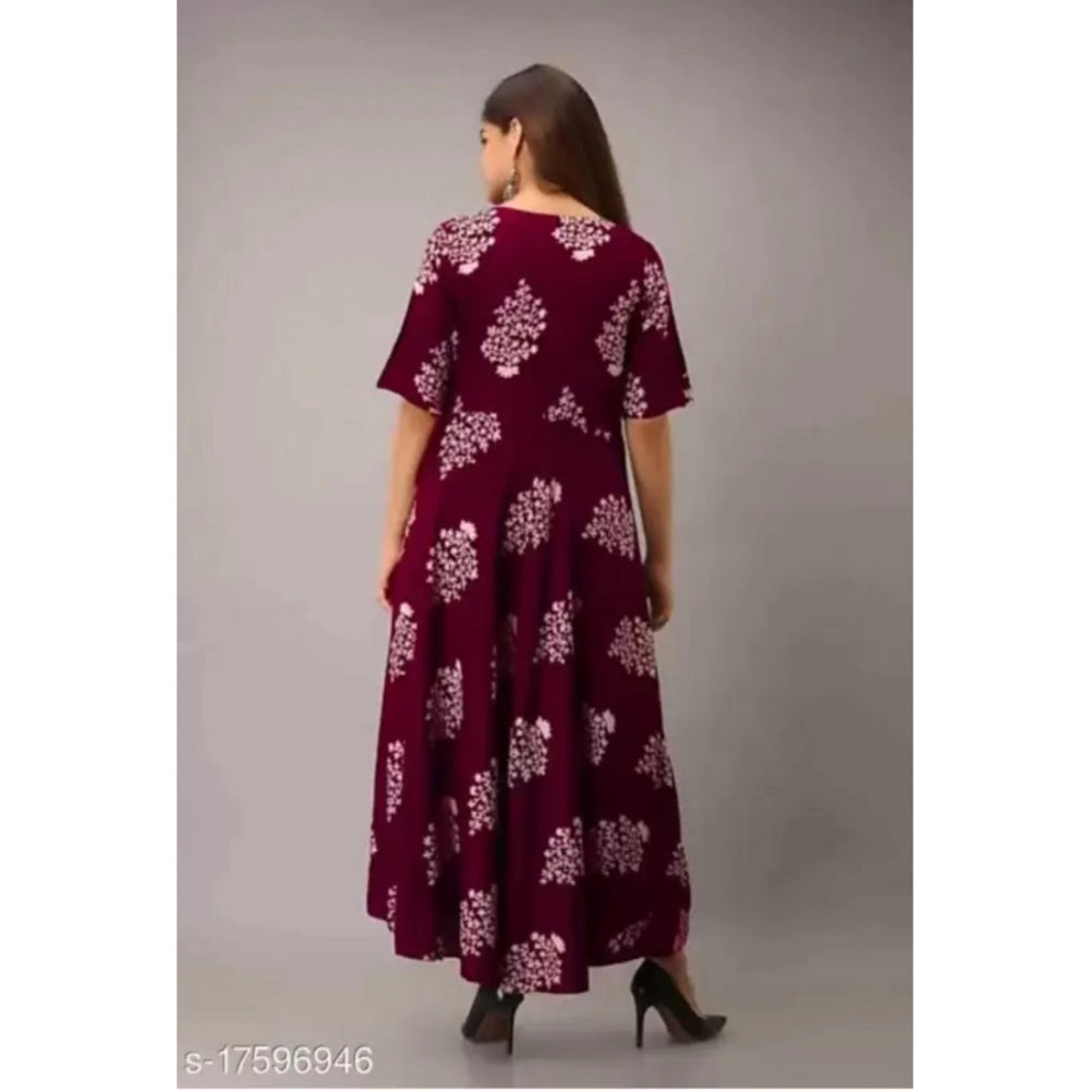 Generisches Anarkali-Kleid aus Viskose mit halben Ärmeln und Blumenmuster für Damen (braun)