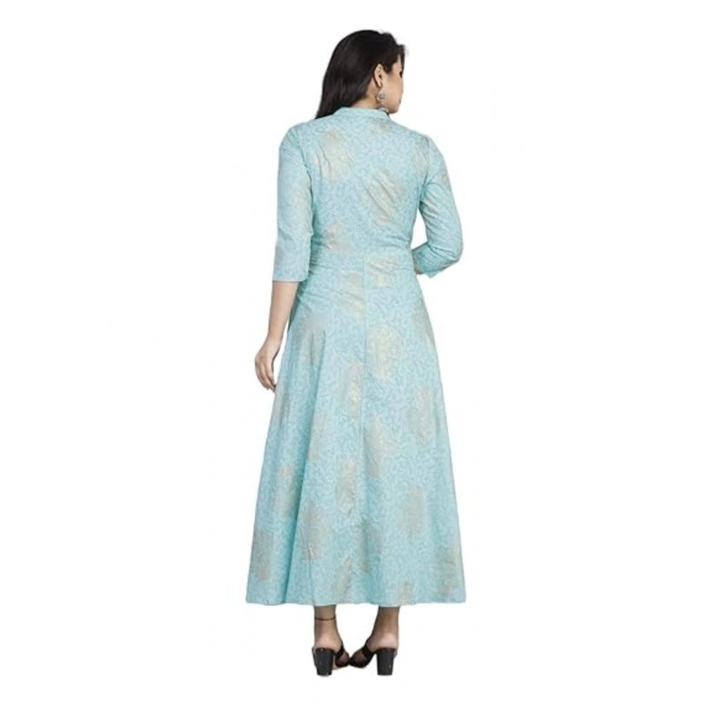 Generisches Anarkali-Kleid aus Viskose mit 3/4-Ärmeln und Blumenmuster für Damen (Aquablau)