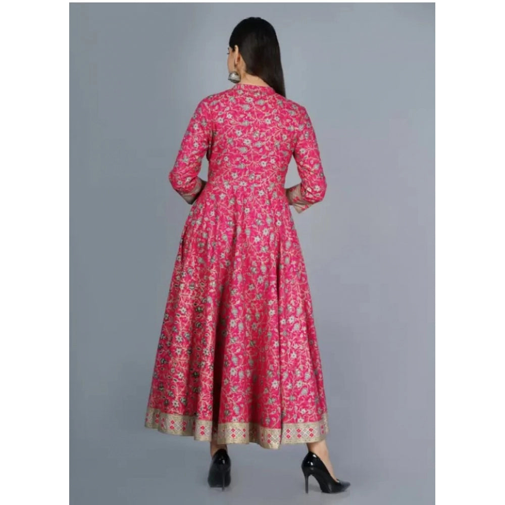 Generisches Anarkali-Kleid aus bedruckter Viskose mit 3/4-Ärmeln für Damen (Rosa)