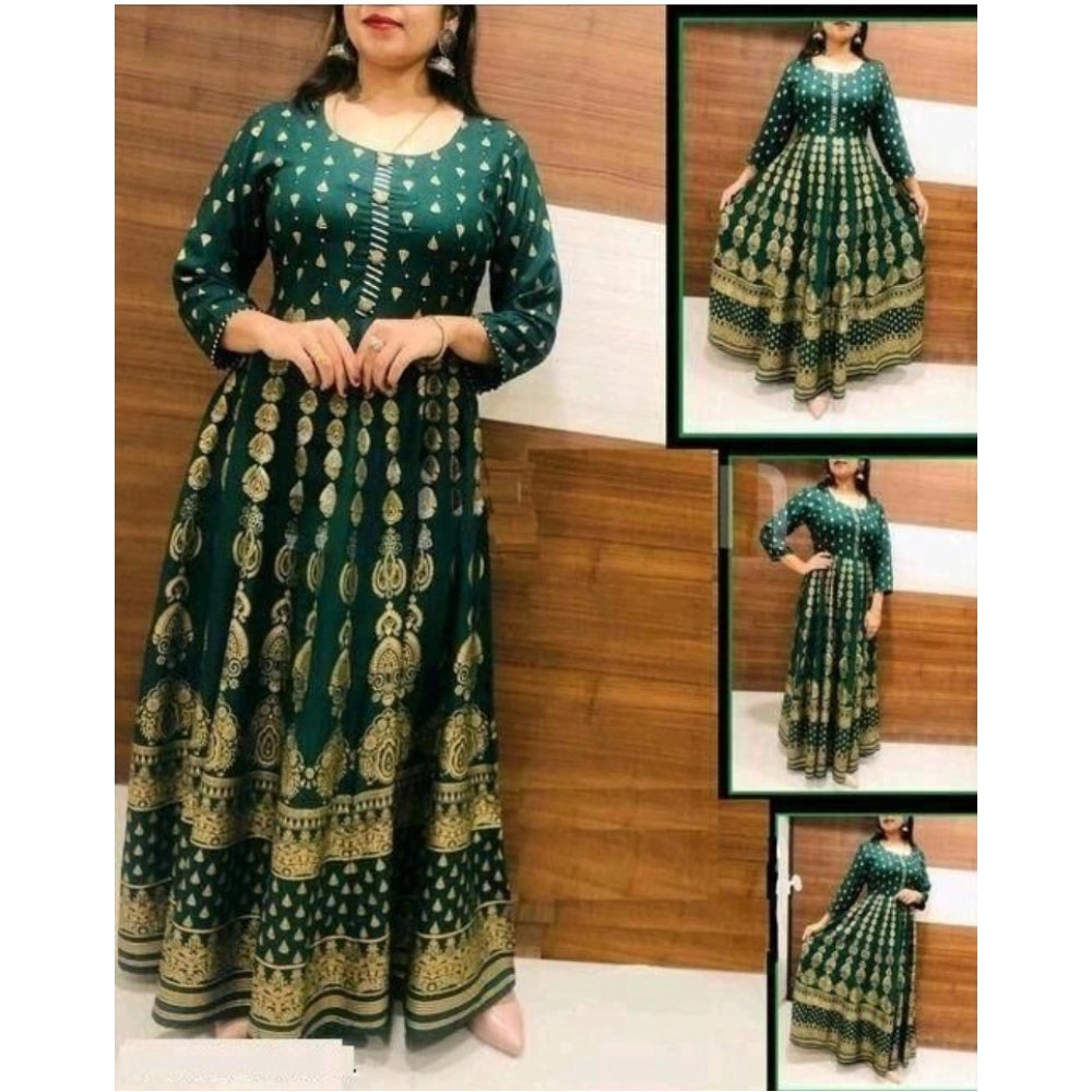 Generisches Anarkali-Kleid aus bedruckter Viskose mit 3/4-Ärmeln für Damen (Grün)