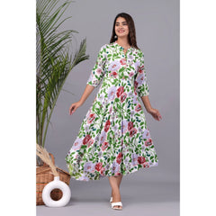 Generisches Anarkali-Kleid aus bedruckter Viskose mit 3/4-Ärmeln für Damen (Grün)