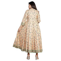 Generic Women's Casual 3/4 Sleeve Printed Rayon Anarkali Gown (Peach)