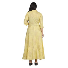 Generisches Anarkali-Kleid aus Viskose mit 3/4-Ärmeln und Blumenmuster für Damen (Gelb)