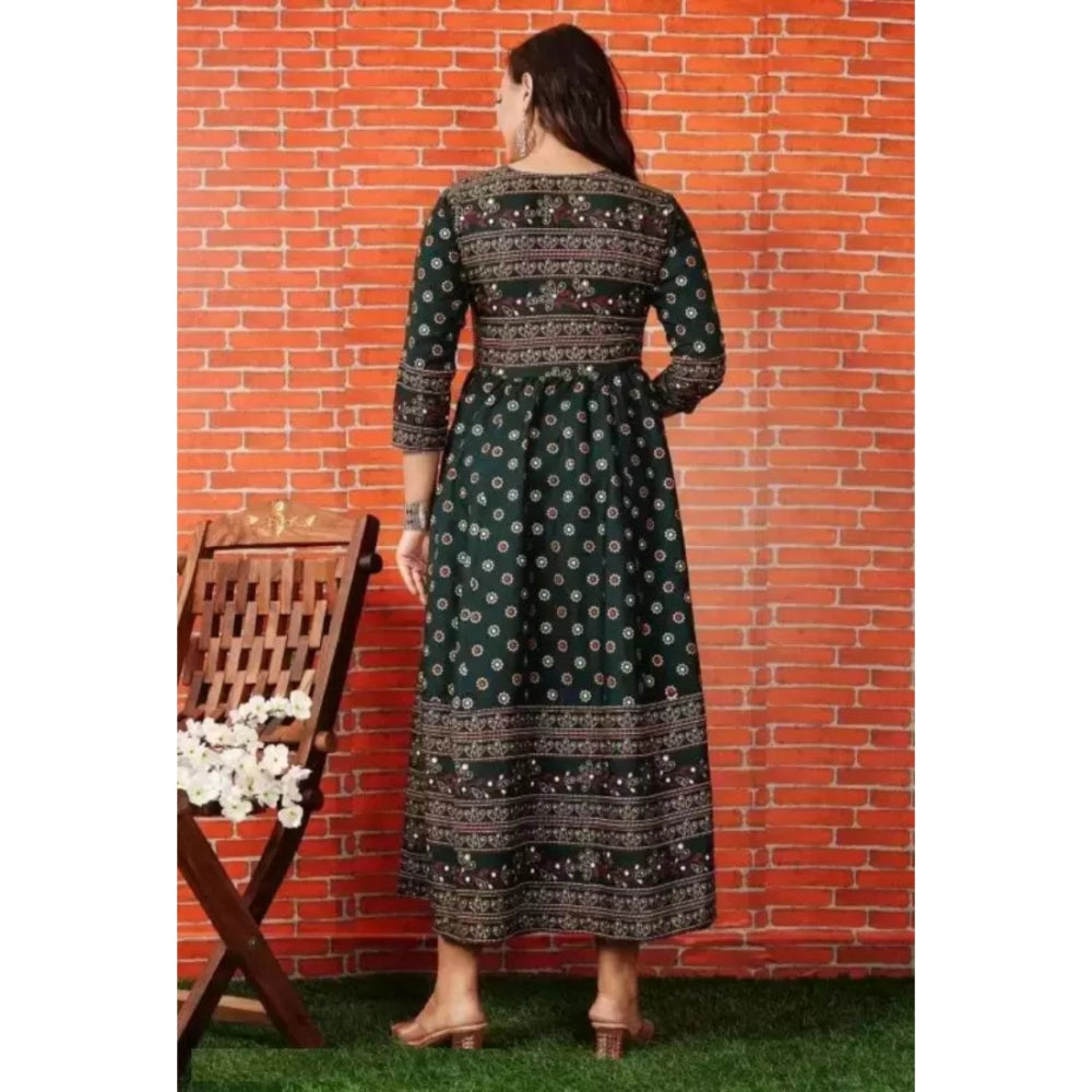 Generisches Anarkali-Kleid aus bedruckter Viskose mit 3/4-Ärmeln für Damen (Grün)