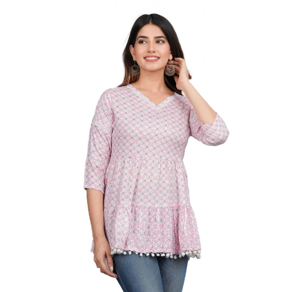 Generic Women's Casual 3/4 Sleeve Printed Rayon Top (Pink)