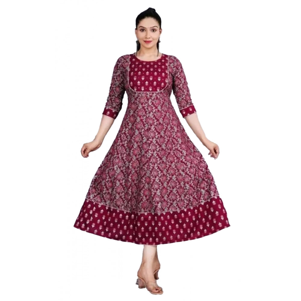 Generisches Anarkali-Kleid aus bedruckter Viskose mit 3/4-Ärmeln für Damen (braun)