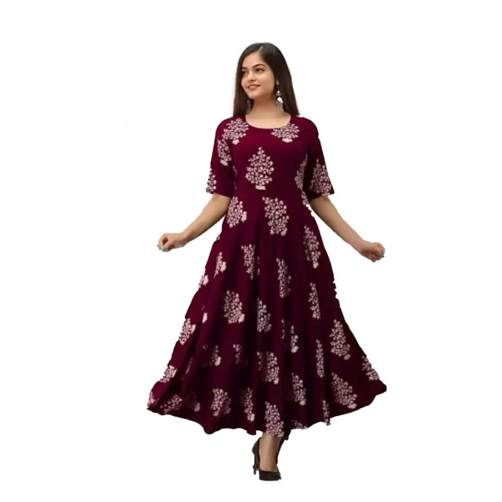 Generisches Anarkali-Kleid aus Viskose mit halben Ärmeln und Blumenmuster für Damen (braun)