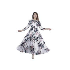 Generisches Anarkali-Kleid aus bedruckter Viskose mit 3/4-Ärmeln für Damen (weiß)