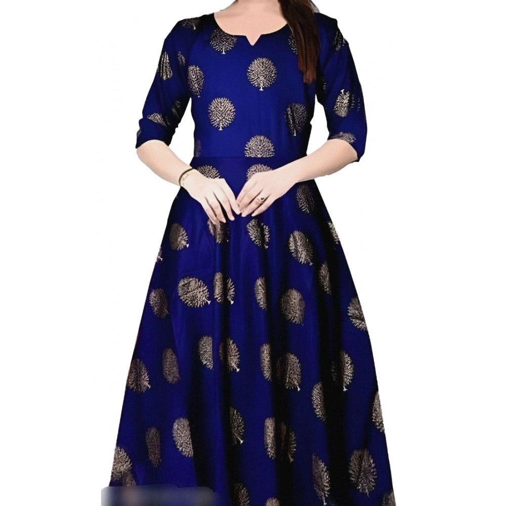 Generisches Anarkali-Kleid aus bedruckter Viskose mit 3/4-Ärmeln für Damen (blau)