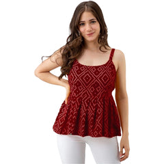 Generic Women's Casual Sleeve Less Printed Rayon Top (Red)