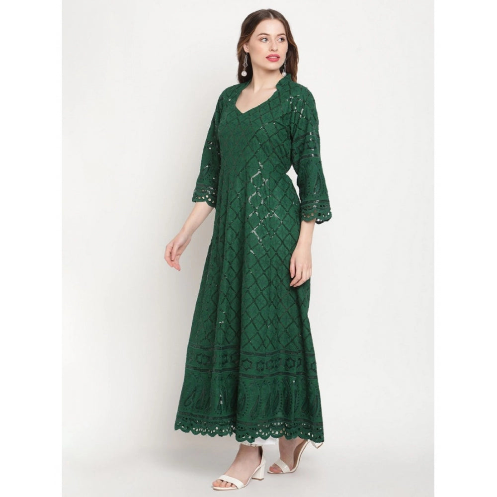 Generisches Damen-Kurti aus Baumwolle mit 3/4-Ärmeln und Stickereien (Dunkelgrün)